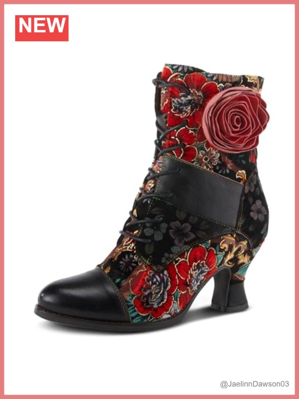 L'Artiste by Spring Step Roselia Women's Ankle Motorcycle Boots Leather Floral